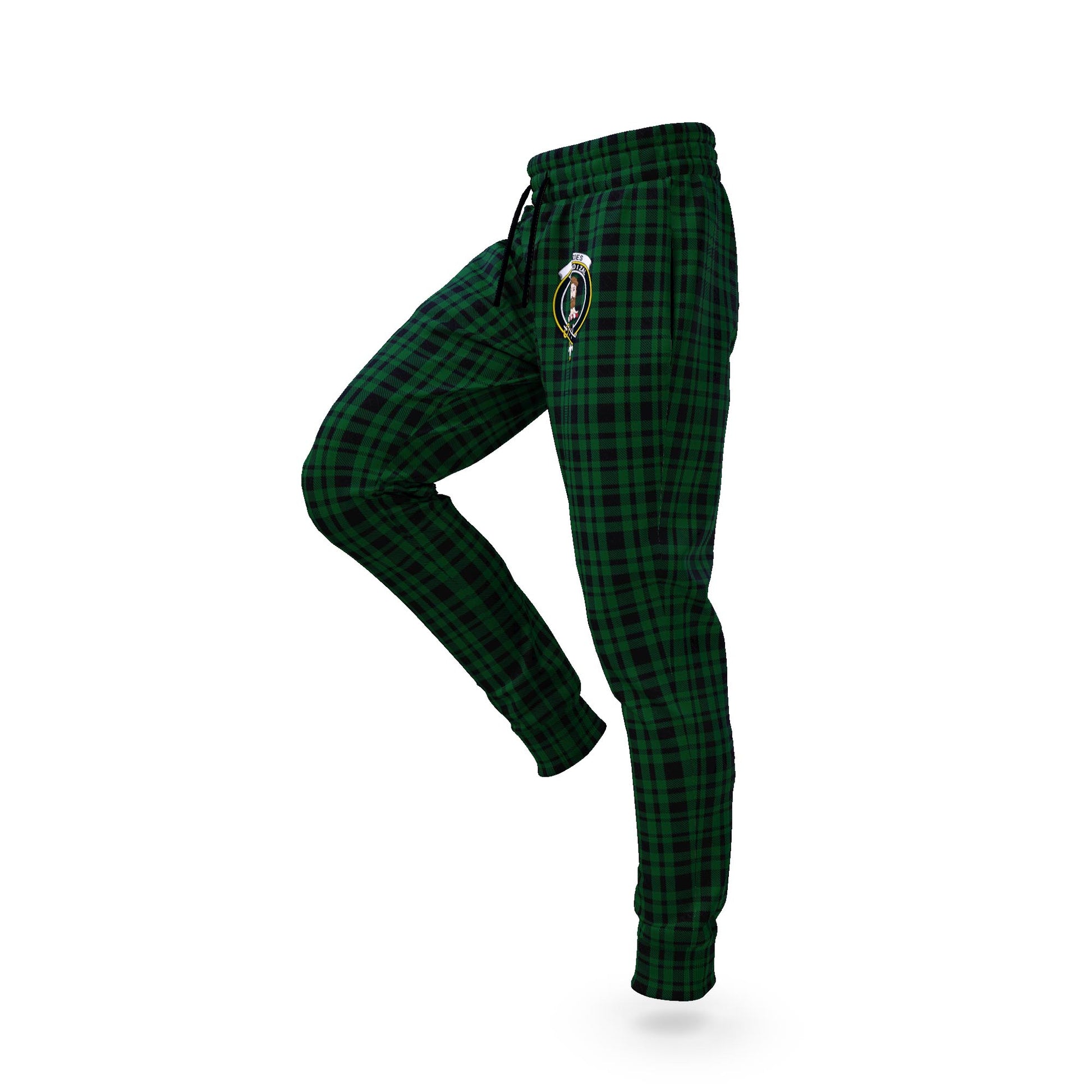 Menzies Green Tartan Joggers Pants with Family Crest S - Tartanvibesclothing