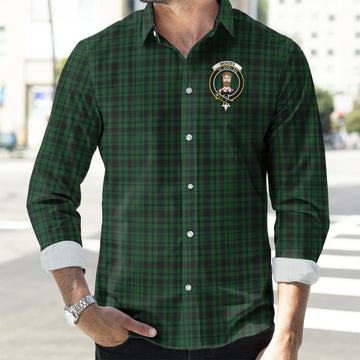 Menzies Green Tartan Long Sleeve Button Up Shirt with Family Crest