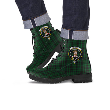 Menzies Green Tartan Leather Boots with Family Crest