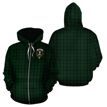 Menzies Green Tartan Hoodie with Family Crest