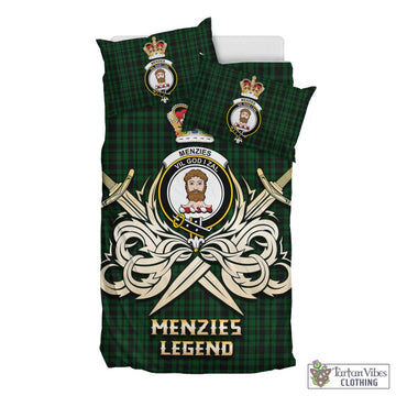 Menzies Green Tartan Bedding Set with Clan Crest and the Golden Sword of Courageous Legacy