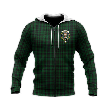 Menzies Green Tartan Knitted Hoodie with Family Crest