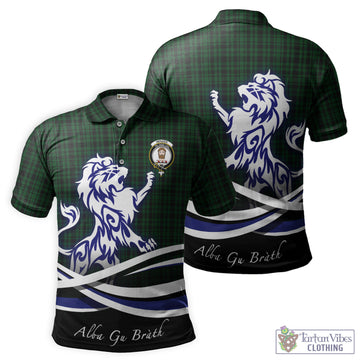 Menzies Green Tartan Polo Shirt with Alba Gu Brath Regal Lion Emblem