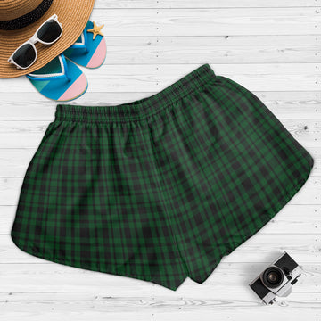Menzies Green Tartan Womens Shorts with Family Crest