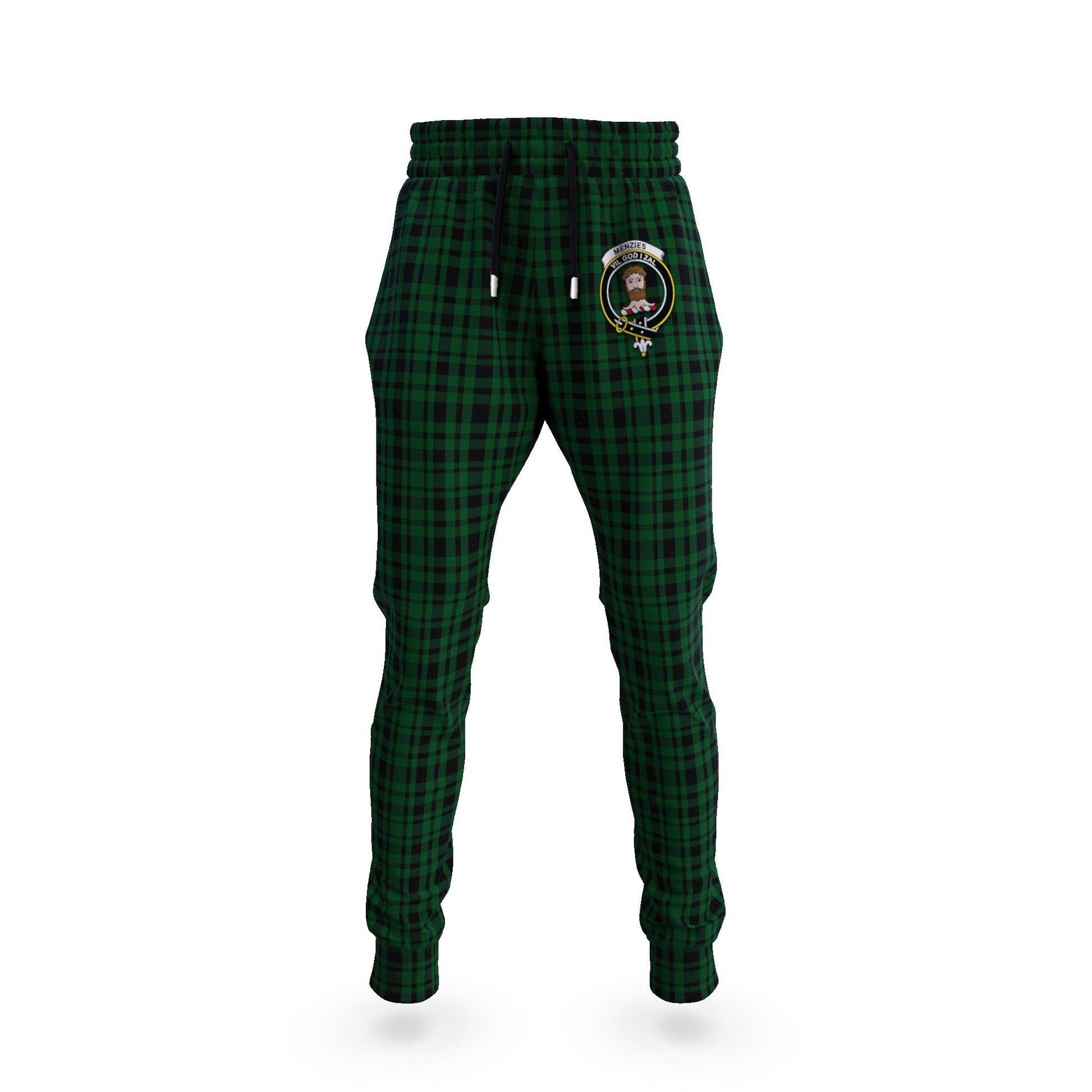 Menzies Green Tartan Joggers Pants with Family Crest - Tartanvibesclothing