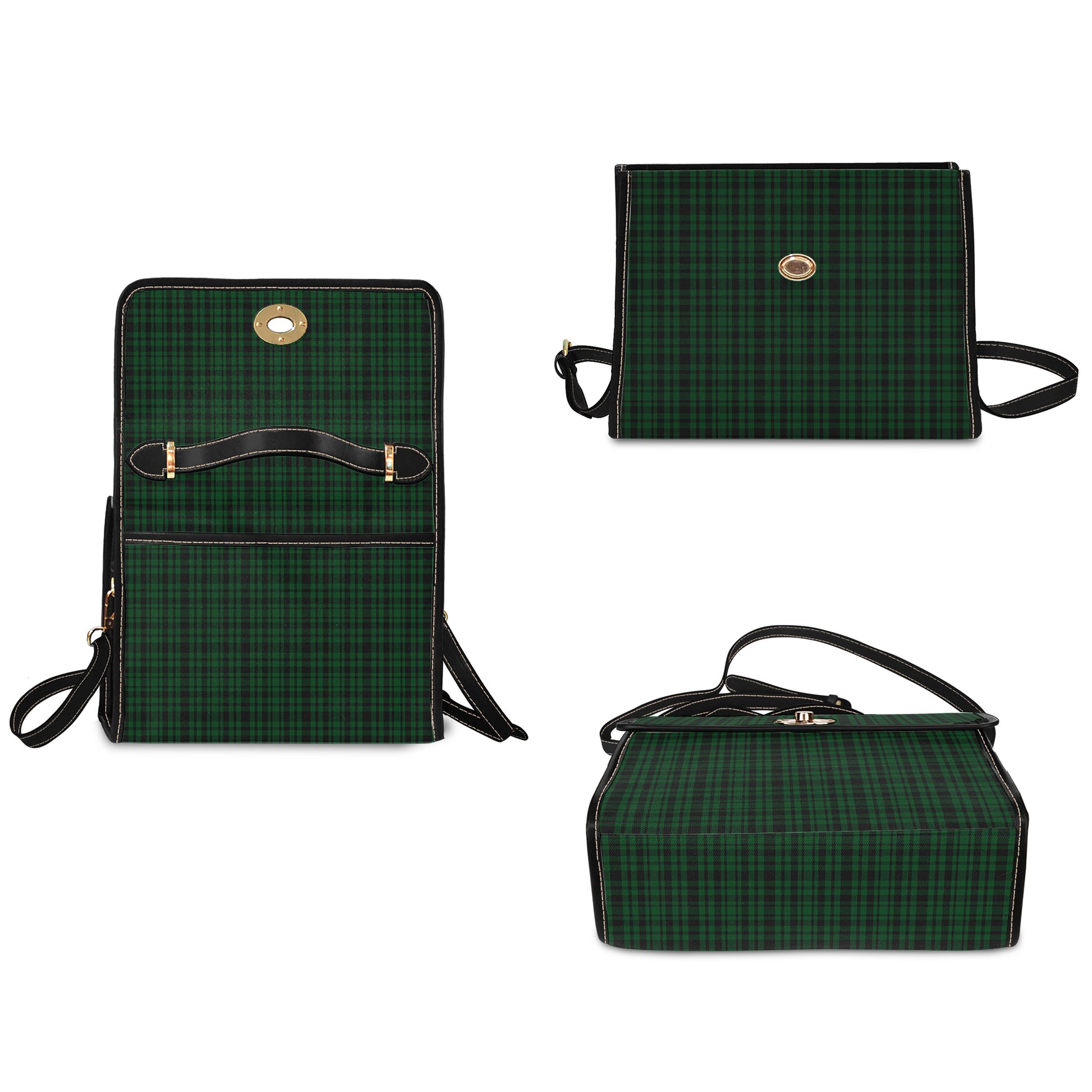 menzies-green-tartan-leather-strap-waterproof-canvas-bag
