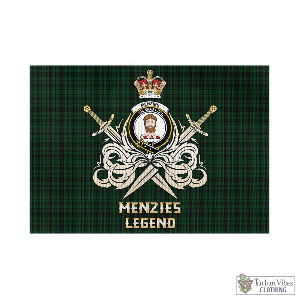 Tartan Vibes Clothing Menzies Green Tartan Flag with Clan Crest and the Golden Sword of Courageous Legacy