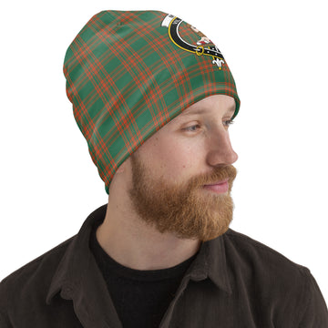 Menzies Green Ancient Tartan Beanies Hat with Family Crest