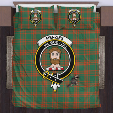 Menzies Green Ancient Tartan Bedding Set with Family Crest