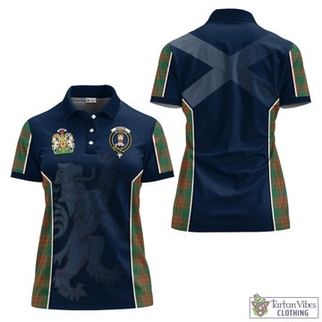 Menzies Green Ancient Tartan Women's Polo Shirt with Family Crest and Lion Rampant Vibes Sport Style
