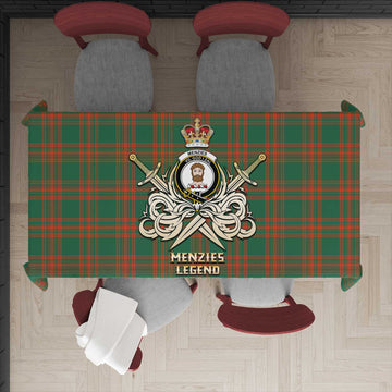 Menzies Green Ancient Tartan Tablecloth with Clan Crest and the Golden Sword of Courageous Legacy