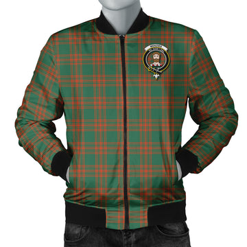 Menzies Green Ancient Tartan Bomber Jacket with Family Crest