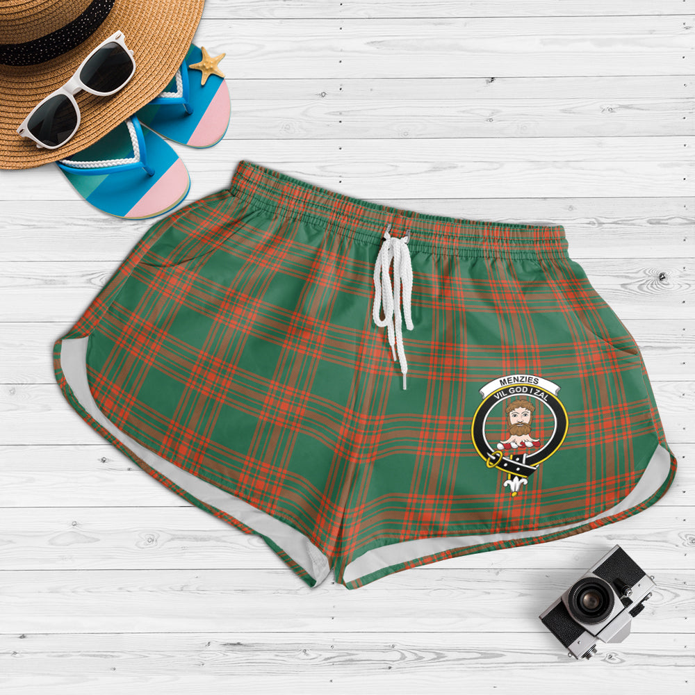 menzies-green-ancient-tartan-womens-shorts-with-family-crest