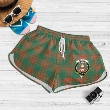 Menzies Green Ancient Tartan Womens Shorts with Family Crest