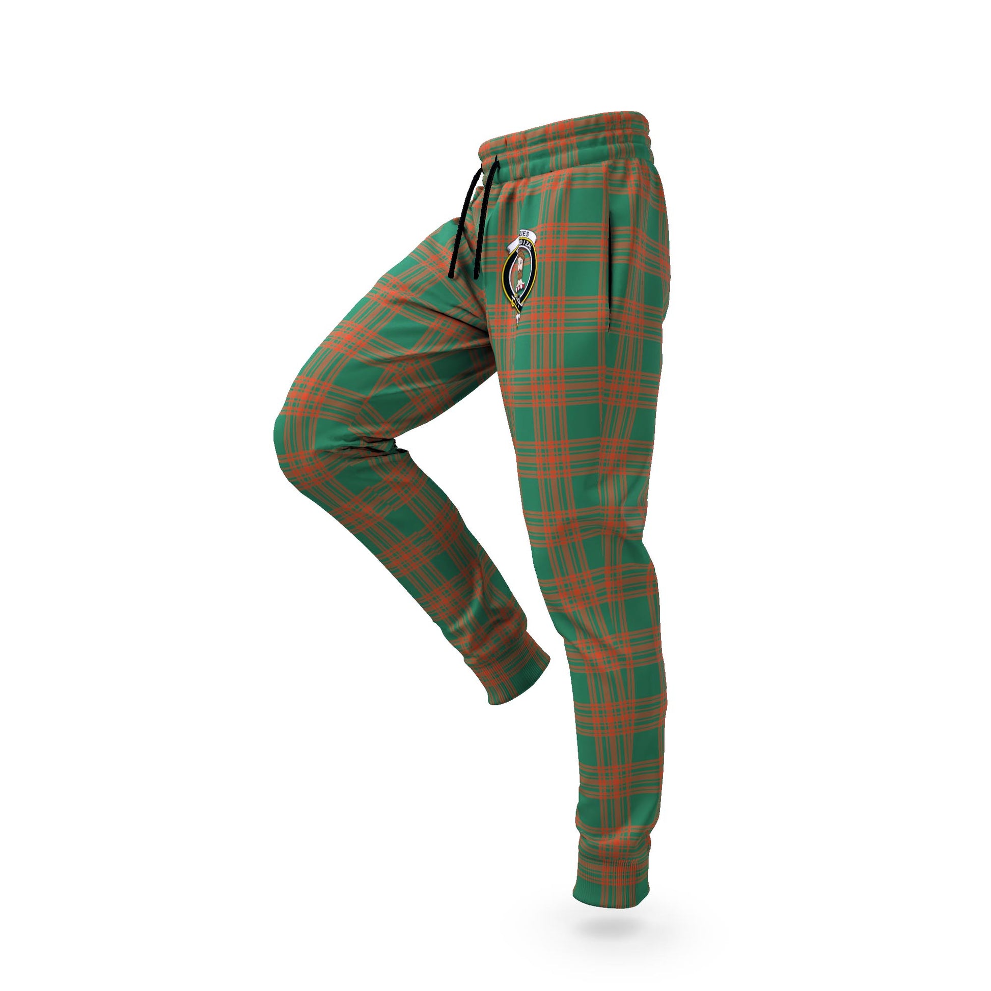 Menzies Green Ancient Tartan Joggers Pants with Family Crest S - Tartanvibesclothing