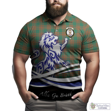 Menzies Green Ancient Tartan Polo Shirt with Alba Gu Brath Regal Lion Emblem