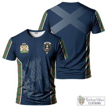 Menzies Green Ancient Tartan T-Shirt with Family Crest and Scottish Thistle Vibes Sport Style