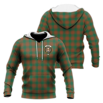 Menzies Green Ancient Tartan Knitted Hoodie with Family Crest