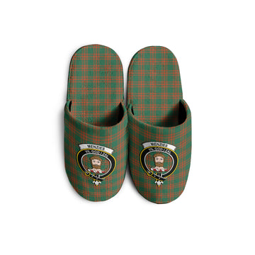 Menzies Green Ancient Tartan Home Slippers with Family Crest