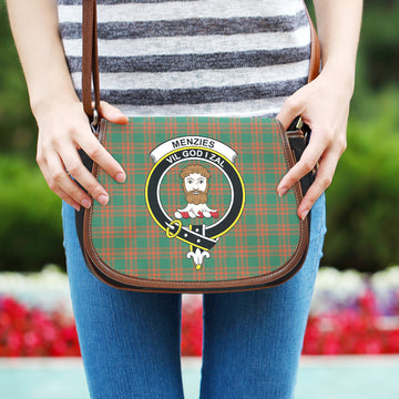 Menzies Green Ancient Tartan Saddle Bag with Family Crest