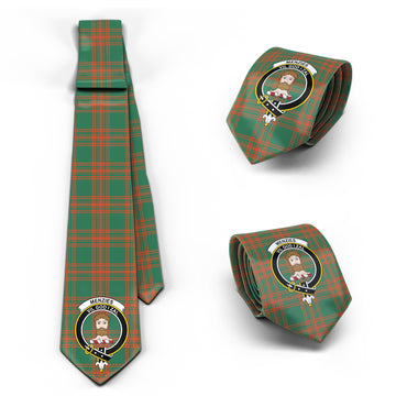 Menzies Green Ancient Tartan Classic Necktie with Family Crest