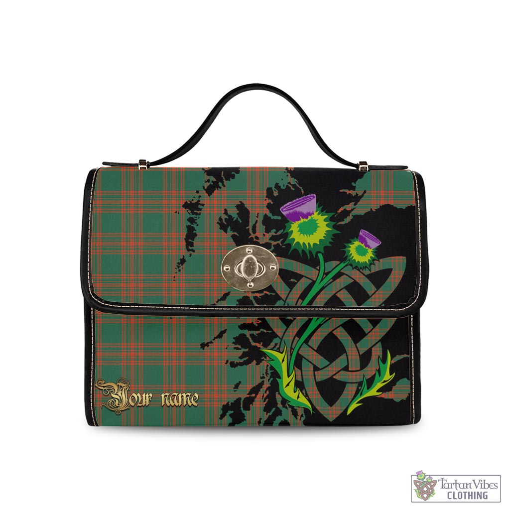 Tartan Vibes Clothing Menzies Green Ancient Tartan Waterproof Canvas Bag with Scotland Map and Thistle Celtic Accents