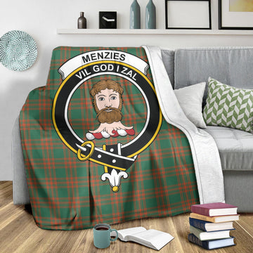 Menzies Green Ancient Tartan Blanket with Family Crest