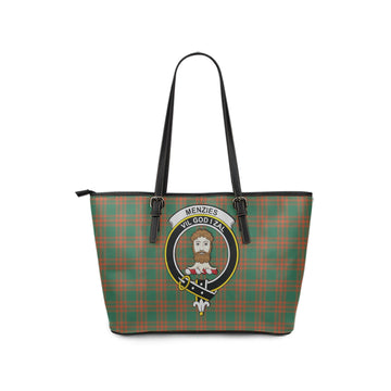 Menzies Green Ancient Tartan Leather Tote Bag with Family Crest