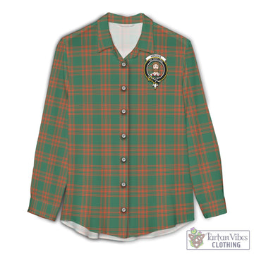 Menzies Green Ancient Tartan Womens Casual Shirt with Family Crest