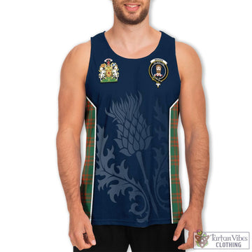 Menzies Green Ancient Tartan Men's Tanks Top with Family Crest and Scottish Thistle Vibes Sport Style