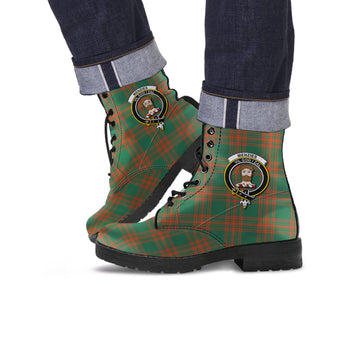 Menzies Green Ancient Tartan Leather Boots with Family Crest