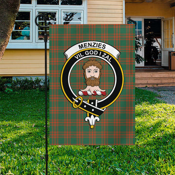 Menzies Green Ancient Tartan Flag with Family Crest