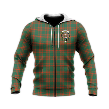 Menzies Green Ancient Tartan Knitted Hoodie with Family Crest