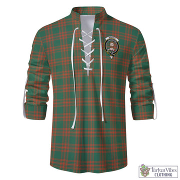 Menzies Green Ancient Tartan Men's Scottish Traditional Jacobite Ghillie Kilt Shirt with Family Crest