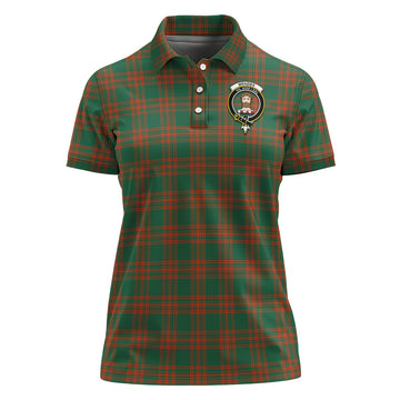 Menzies Green Ancient Tartan Polo Shirt with Family Crest For Women