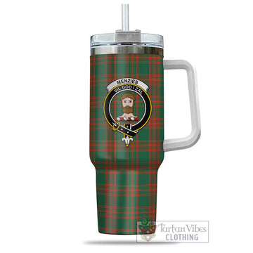 Menzies Green Ancient Tartan and Family Crest Tumbler with Handle