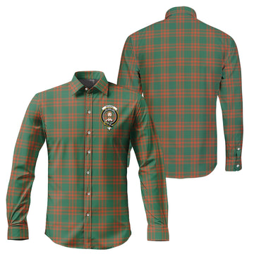 Menzies Green Ancient Tartan Long Sleeve Button Up Shirt with Family Crest