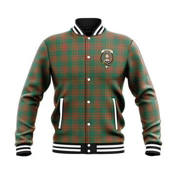 Menzies Green Ancient Tartan Baseball Jacket with Family Crest