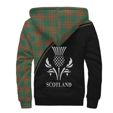 Menzies Green Ancient Tartan Sherpa Hoodie with Family Crest Curve Style