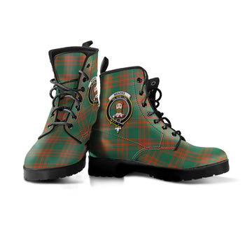 Menzies Green Ancient Tartan Leather Boots with Family Crest