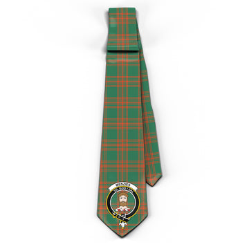 Menzies Green Ancient Tartan Classic Necktie with Family Crest