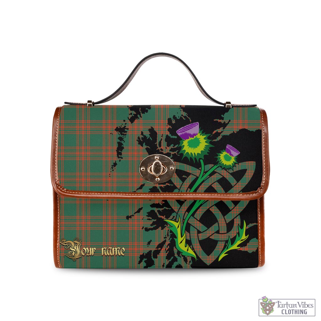 Tartan Vibes Clothing Menzies Green Ancient Tartan Waterproof Canvas Bag with Scotland Map and Thistle Celtic Accents