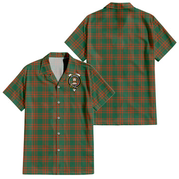Menzies Green Ancient Tartan Short Sleeve Button Down Shirt with Family Crest