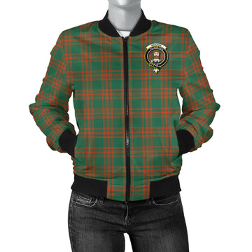 Menzies Green Ancient Tartan Bomber Jacket with Family Crest