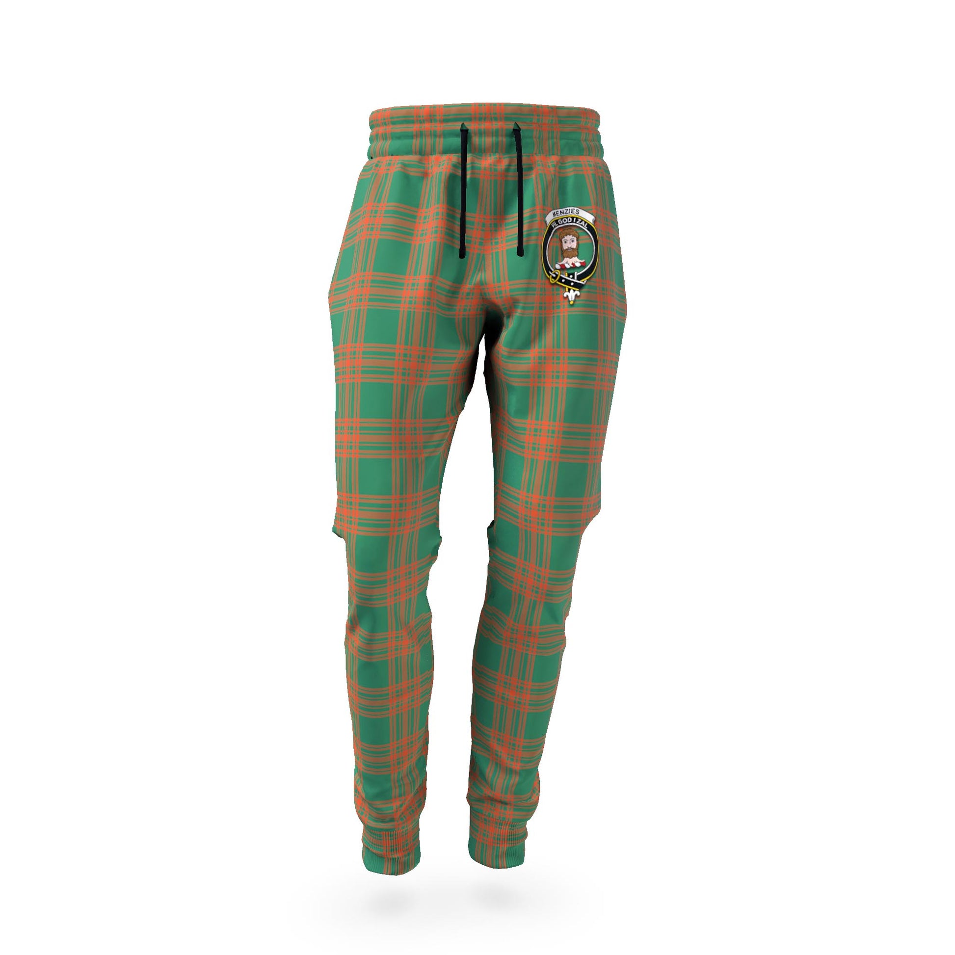 Menzies Green Ancient Tartan Joggers Pants with Family Crest - Tartanvibesclothing