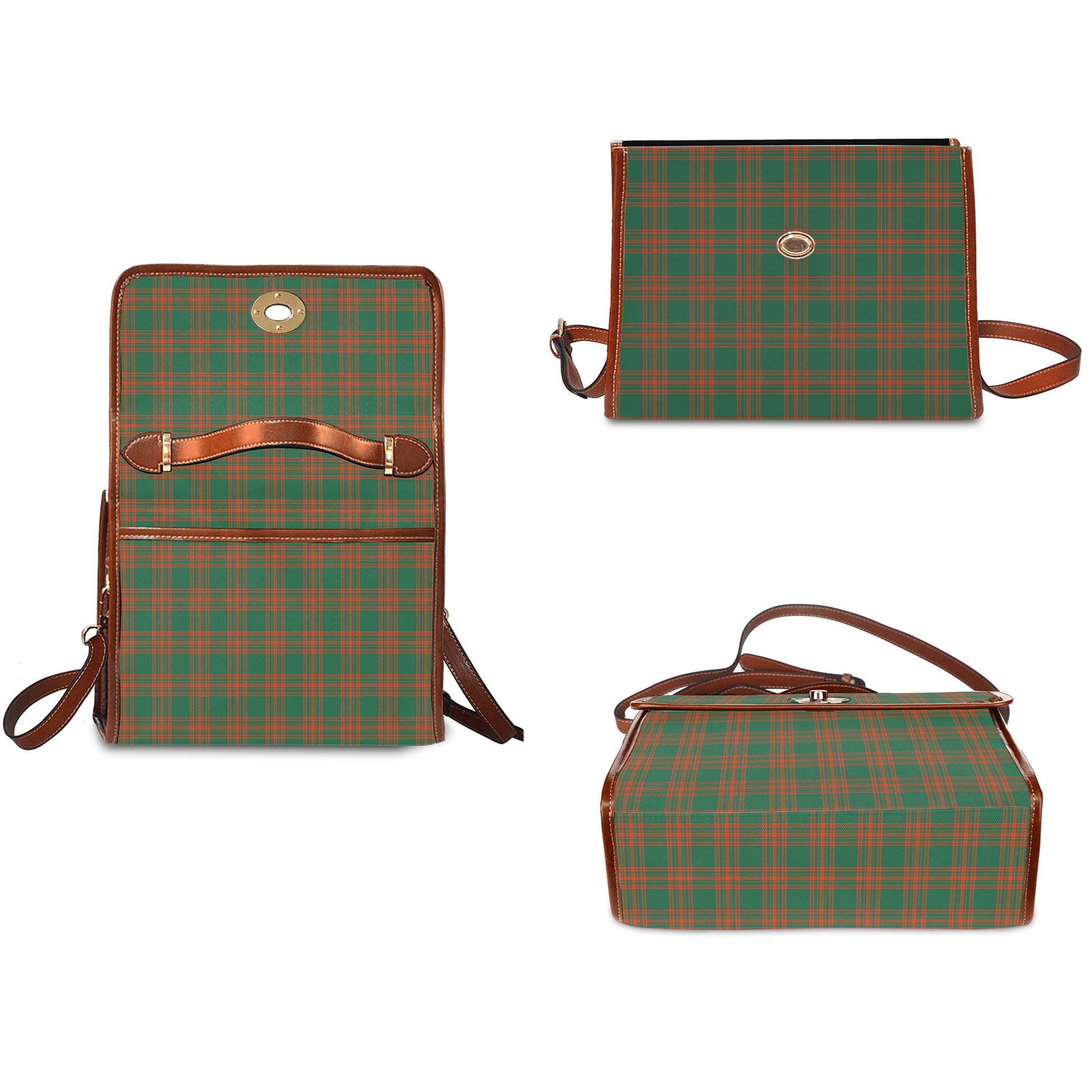 menzies-green-ancient-tartan-leather-strap-waterproof-canvas-bag
