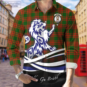Menzies Green Modern Tartan Long Sleeve Button Up Shirt with Alba Gu Brath Regal Lion Emblem