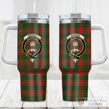 Menzies Green Modern Tartan and Family Crest Tumbler with Handle
