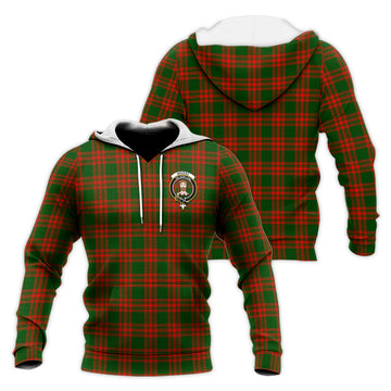 Menzies Green Modern Tartan Knitted Hoodie with Family Crest