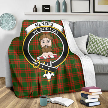 Menzies Green Modern Tartan Blanket with Family Crest